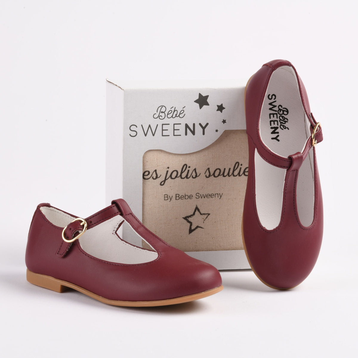 Girls Burgundy Leather T-Bar Shoes – Bebe Sweeny