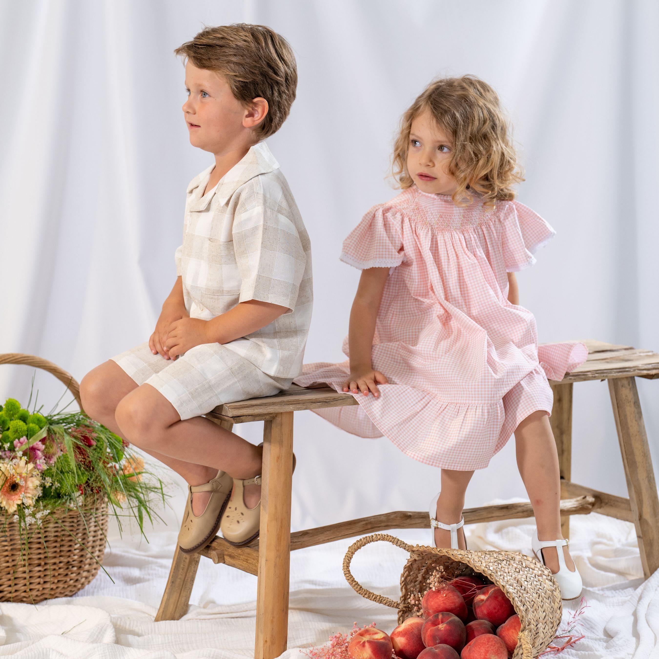 BILLY | Boys Beige Check Linen Short Set – Bebe Sweeny