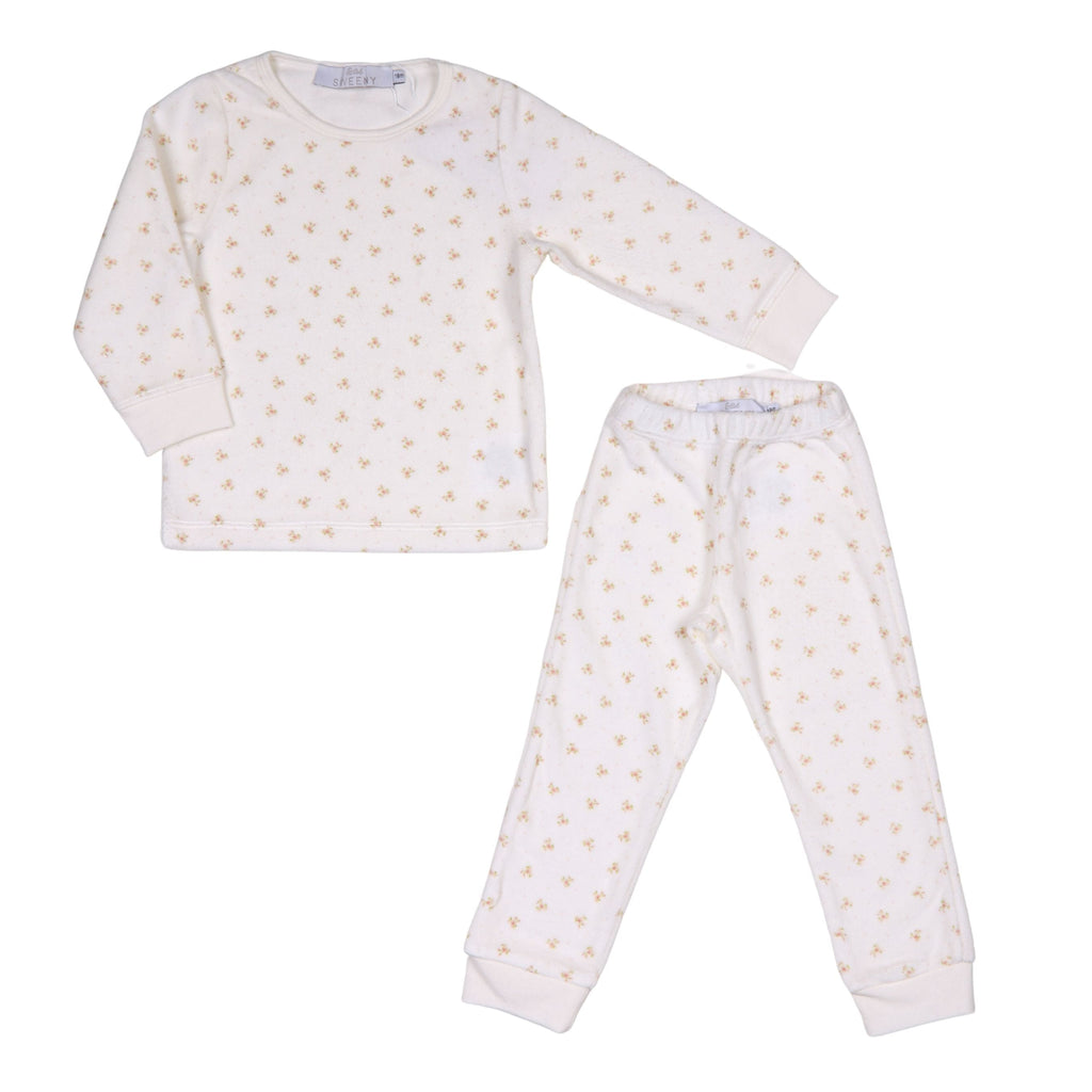 Pack of 2 Floral Velour Pyjamas for Girls - beige light solid with design,  Girls