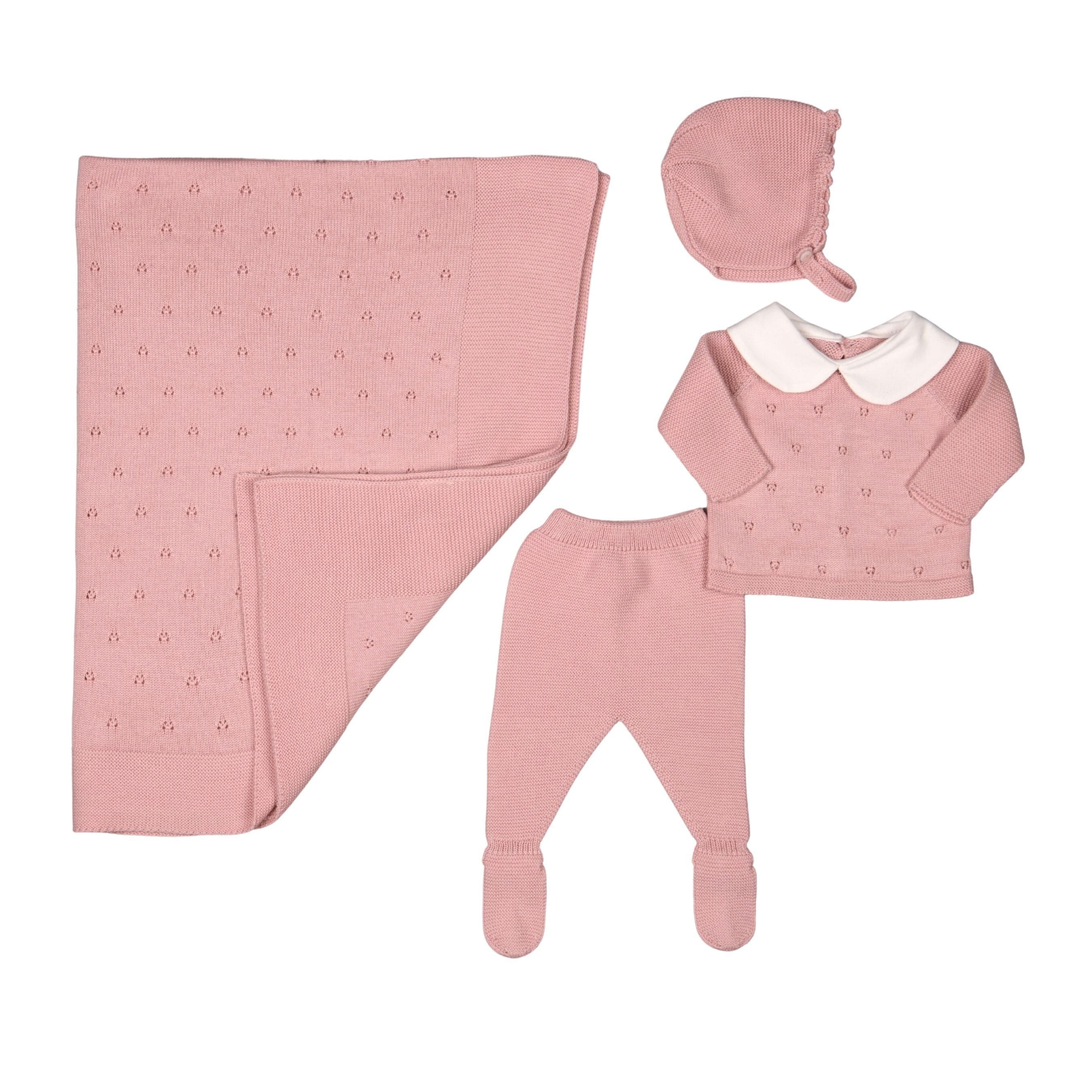 MILOU | Baby Girls Pink Cotton Knit Set (4) - 1m