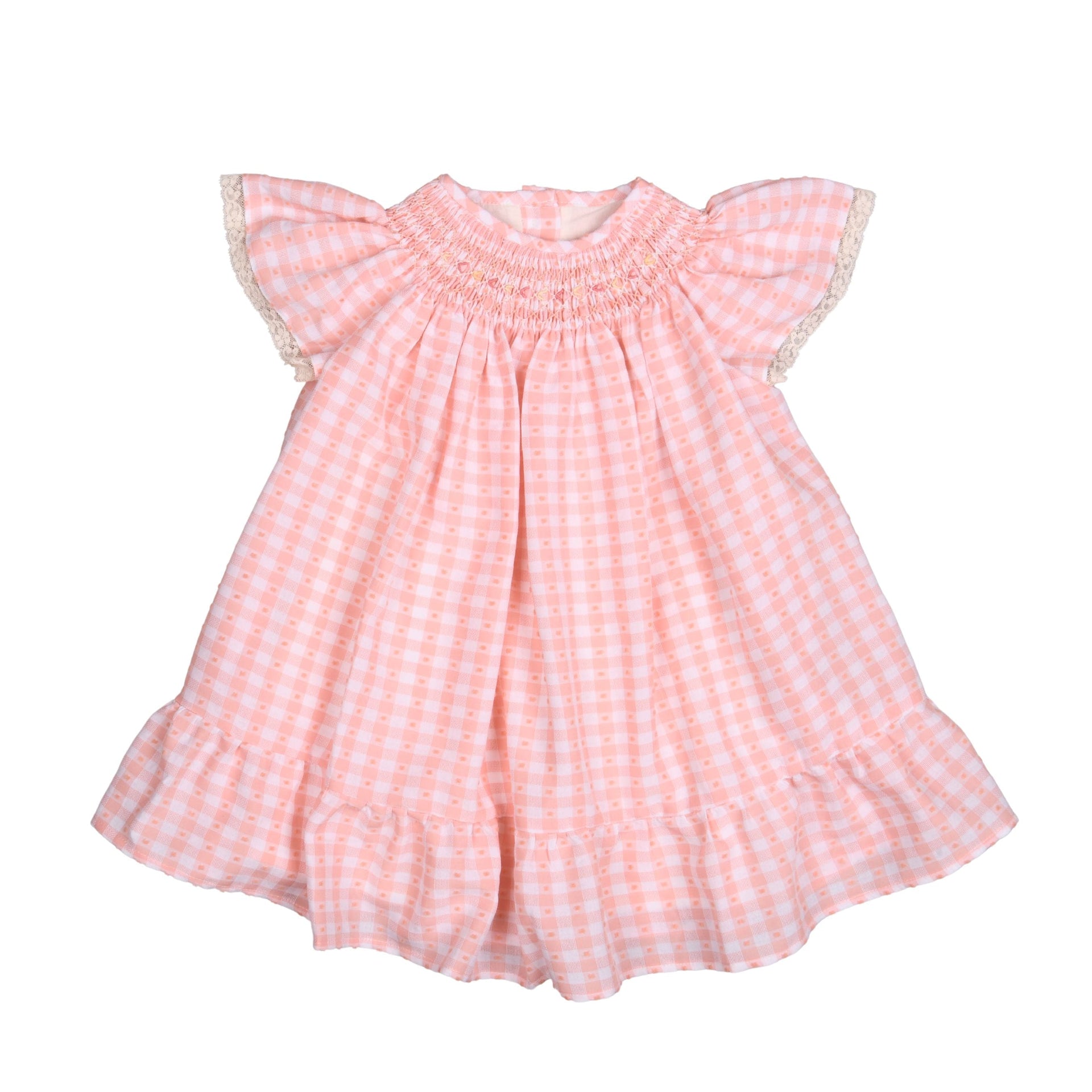 Nadine | Girls Pink Gingham Hand-Smocked Dress 5Y