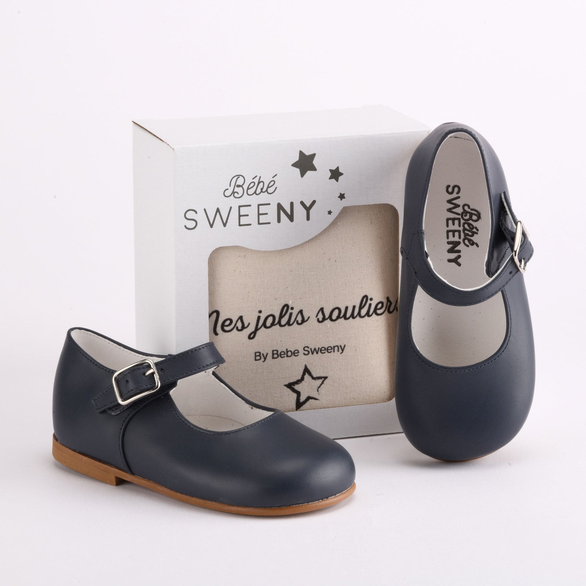 Girls Navy Blue Mary Jane Leather Shoes – Bebe Sweeny