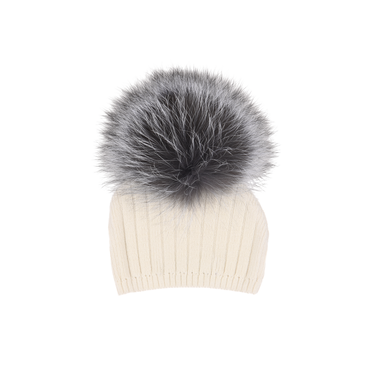 bebe Cream Knit Rabbit Hair Pom-Pom Wool Blend Hat Cream Double Pom Knit w/ Braids – Melina main image 3